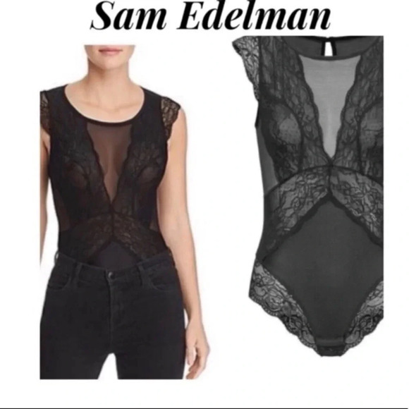 Sam Edelman Lace and Mesh Capsleeve Bodysuit - Picture 1 of 6